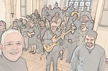 Selfie des Chorus auf Empore von St. Josef Elm