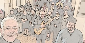 Selfie des Chorus auf Empore von St. Josef Elm