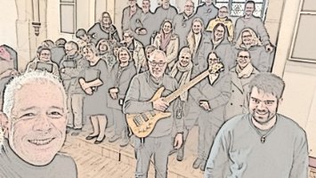 Selfie des Chorus auf Empore von St. Josef Elm