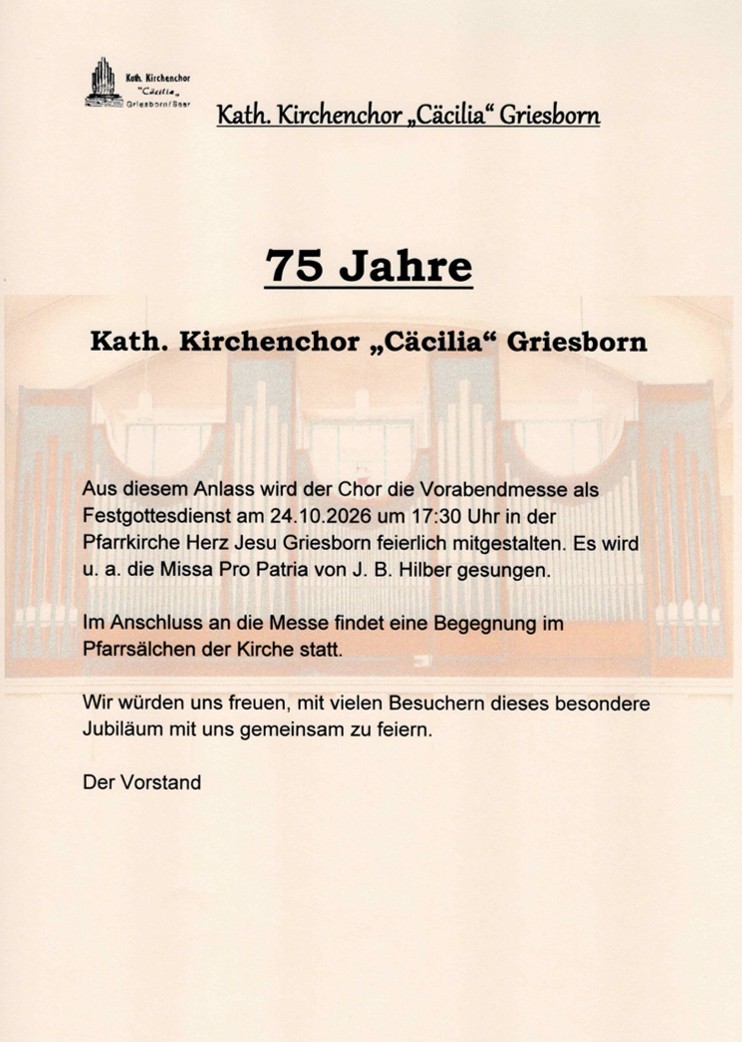 Plakat zum 75-jährigen Jubiläum mit Angaben zu Messe und Begegnung
