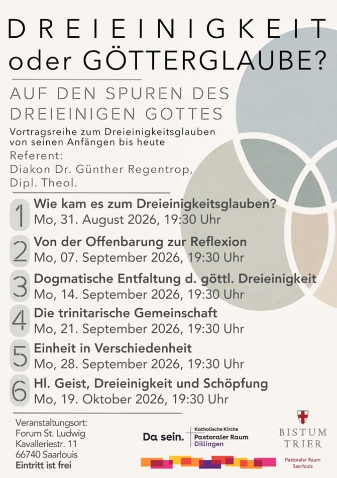 Plakat zu Vortragsreihe 'Dreieinigkeit oder Götterglaube' von Dr. Günther Regentrop