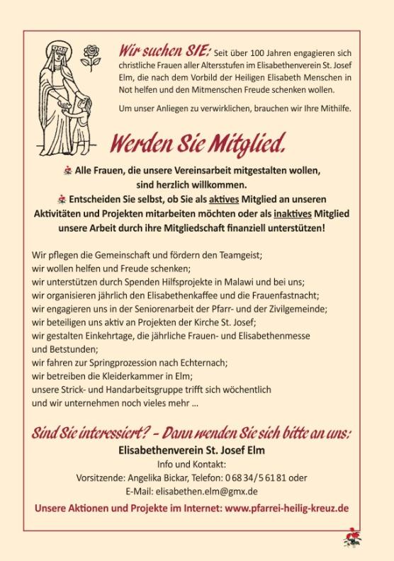 Elisabethenverein St. Josef Elm - Werbeplakat