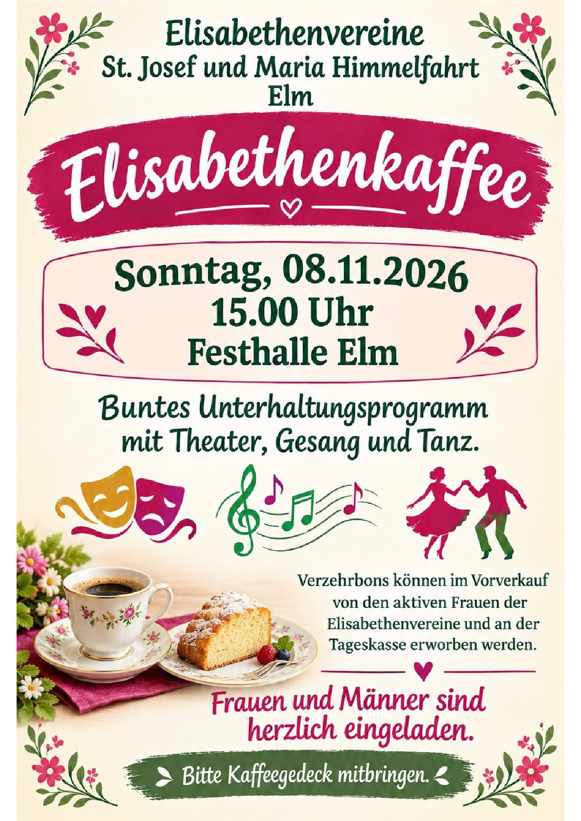 Plakat zum Elisabethenkaffee 2026 des EV St. Josef Elm