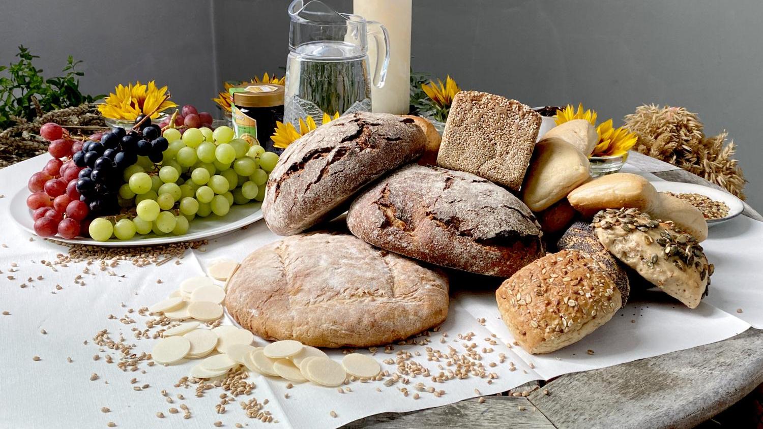 Verschiedene Früchte im Zusammenhang mit Erntedank