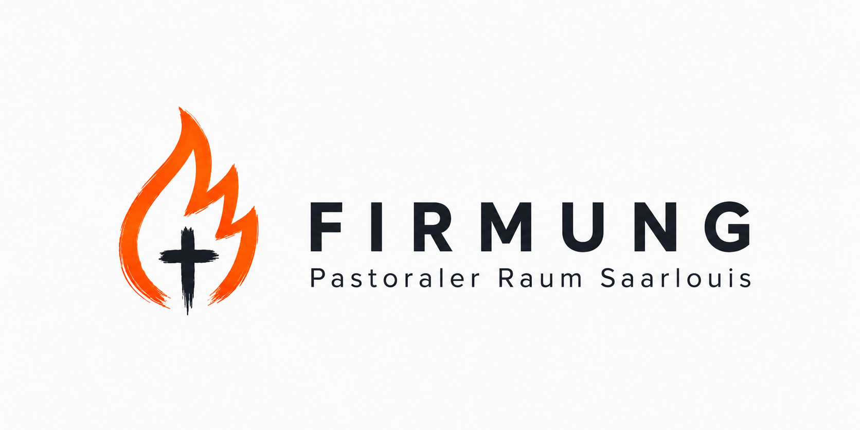 Offizielles Logo zur Firmung 2027 im Pastoralen Raum Saarlouis; eine orange gezeichnete Flamme, darin in puristisch gezeichnetes schwarzes Kreuz, darunter groß 'Firmung', darunter in kleiner Schrift 'Pastoraler Raum Saarlouis' (c) PastR SLS, J. Krechan Offizielles Logo zur Firmung 2027 im Pastoralen Raum Saarlouis; eine orange gezeichnete Flamme, darin in puristisch gezeichnetes schwarzes Kreuz, darunter groß 'Firmung', darunter in kleiner Schrift 'Pastoraler Raum Saarlouis'