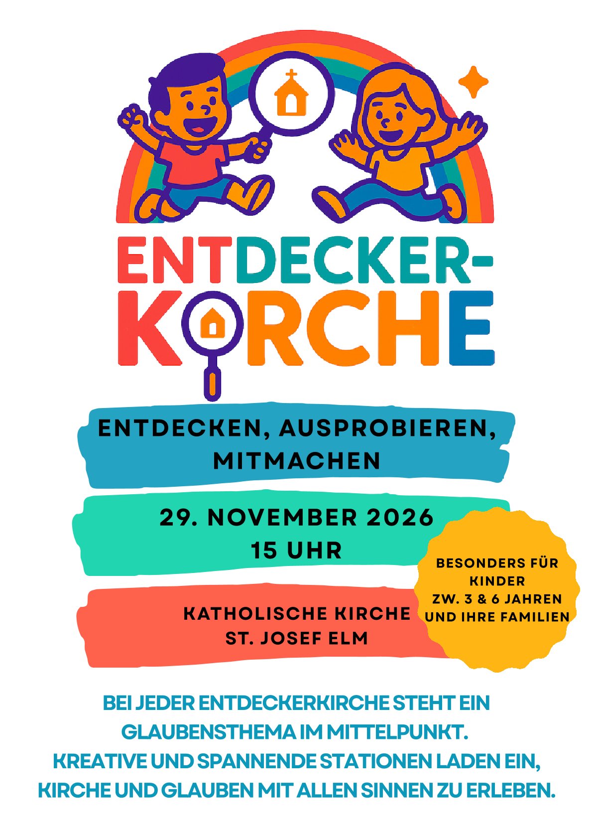 Flyer Entdeckerkirche November 2026 Flyer der Aktion 'Entdeckerkirche' am 29. Nov 2026 in der Kirche St. Josef Elm