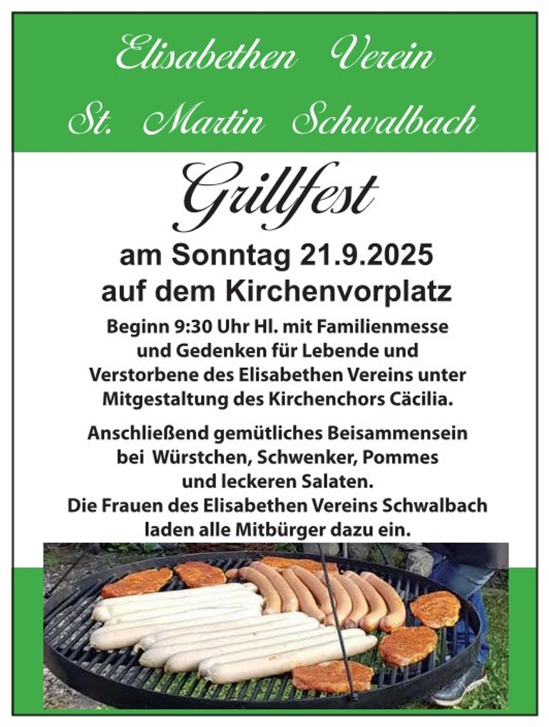 Plakat zum Grillfest des Elisabethenvereins St. Martin Schwalbach