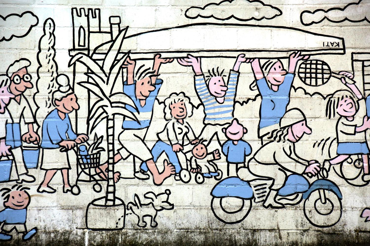 Kinder, Ferien, Sommer als Graffity-Zeichnung