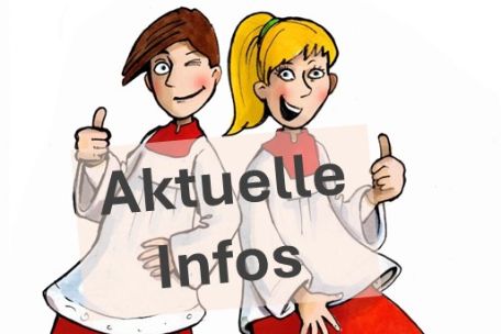 Messdiener Cartoon mit Aufschrift 'Aktuelle Infos'