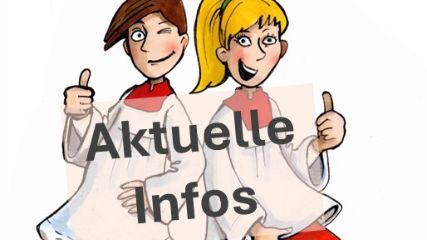 Messdiener Cartoon mit Aufschrift 'Aktuelle Infos'