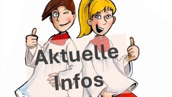 Messdiener Cartoon mit Aufschrift 'Aktuelle Infos'