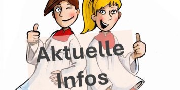 Messdiener Cartoon mit Aufschrift 'Aktuelle Infos' (c) Bild: Christian Badel, www.kikifax.com In: Pfarrbriefservice.de | Anpassung: J. Sauer Messdiener Cartoon mit Aufschrift 'Aktuelle Infos'