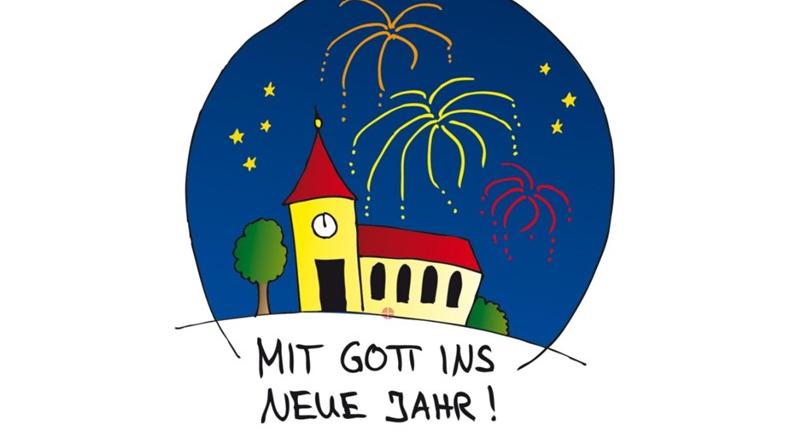 Silvesterfeuerwerk (gelb) vor nächtlichem, schwarzen Hintergrund, darunter in weißer Schrift: Ein friedvolles und gesegnetes Neues Jahr 2026