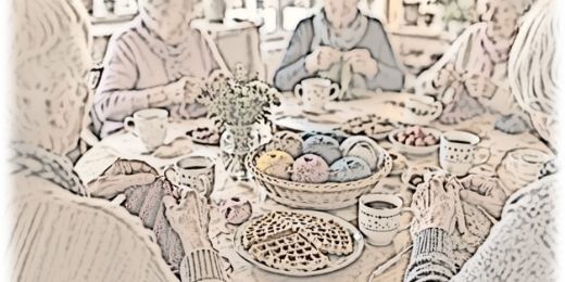 Strickende Seniorinnen sitzen an einem Tisch, auf dem Wollknäuel in einem Korb aber auch Kaffeetassen und Teller mit süßen Waffeln stehen (c) Jürgen Sauer mithilfe von KI Strickende Seniorinnen sitzen an einem Tisch, auf dem Wollknäuel in einem Korb aber auch Kaffeetassen und Teller mit süßen Waffeln stehen