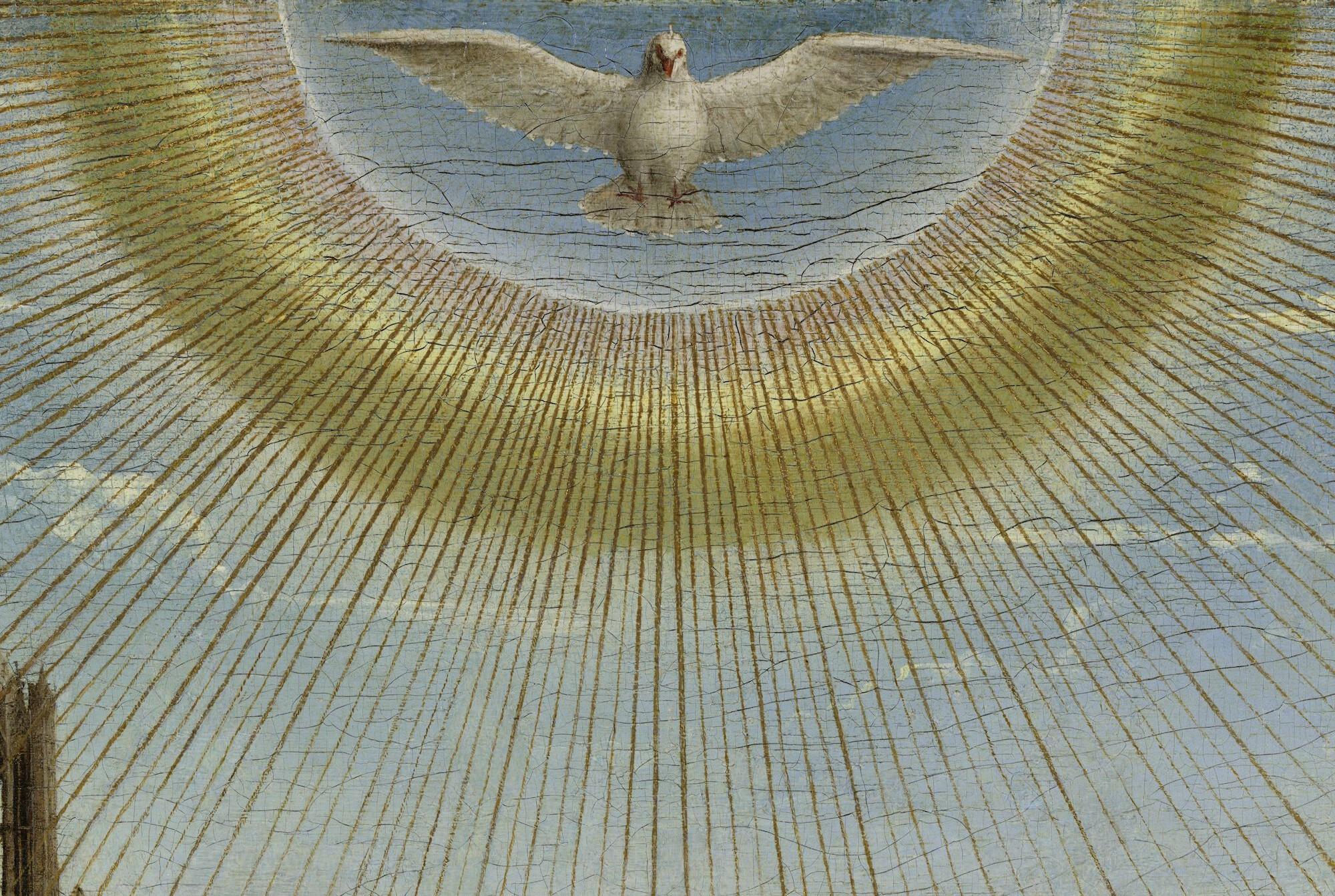Mittig am oberen Bildrand sendet die Heilig-Geist-Taube ihre Strahlen auf alle aus. (c) Dominique Provost (artinflanders.be) Mittig am oberen Bildrand sendet die Heilig-Geist-Taube ihre Strahlen auf alle aus.