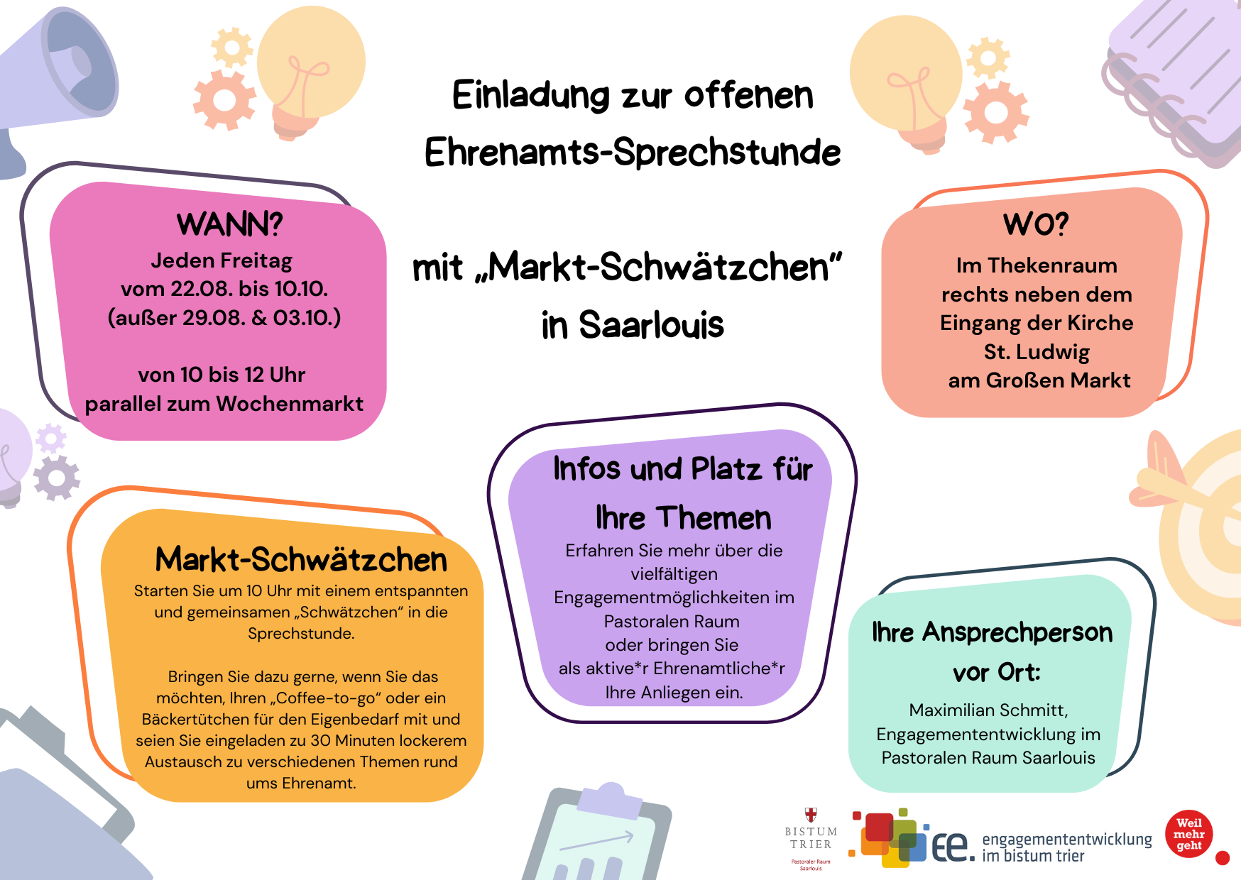 Plakat zur Verlängerung der Ehrenamts-Sprechstunde (Marktschwätzchen)